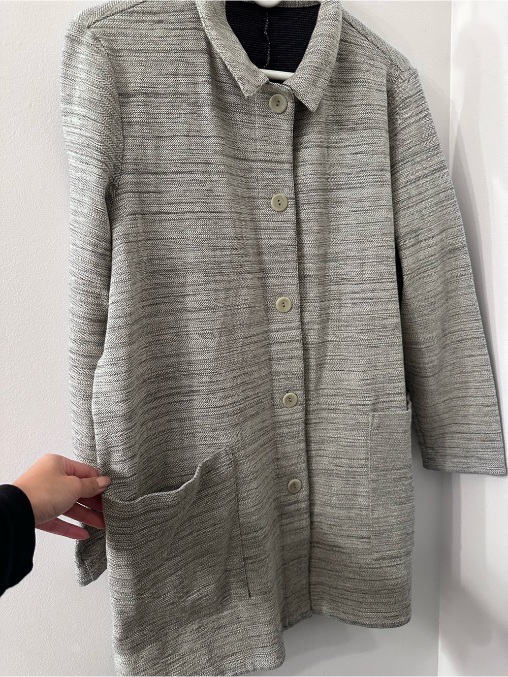 Eileen Fisher Organic Cotton Collar Long Jacket/Coat minimalist layering Size M - Picture 3 of 6